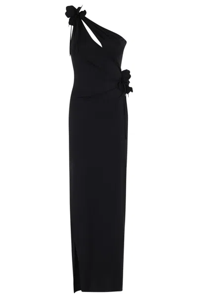 Coperni Asymmetric Flower Gown In Black