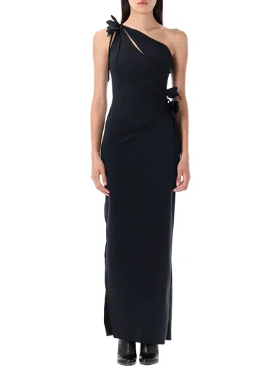 Coperni Asymmetric Flower Gown In Black