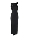 Coperni Long Black Asymmetric Dress With Roses Applications In Stretch Polyamide Woman In Black