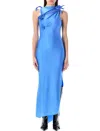 Coperni Blue Floral-appliqu Asymmetric Maxi Dress In Blue