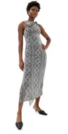 Coperni Asymmetric Rosette-detailed Satin Maxi Dress In Print Snake