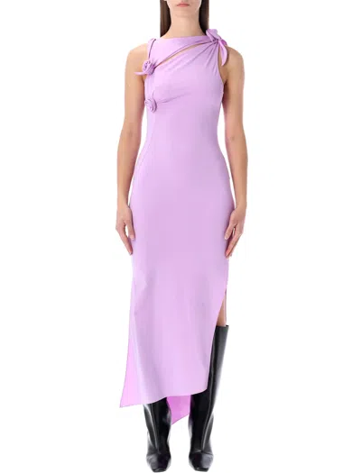 Coperni Asymmetric Flower Gown In Purple