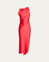 Coperni Red Asymmetric Flower Maxi Dress In Red