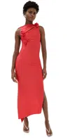Coperni Red Asymmetric Flower Maxi Dress In Red
