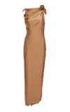 Coperni Asymmetric Flower Gown In Tan