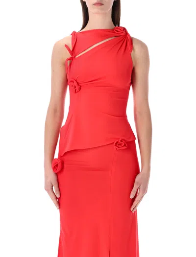 Coperni Asymmetric Flower Knot Top In Red