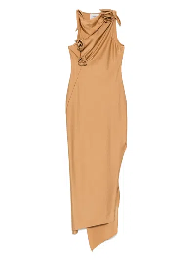 Coperni Asymmetric Beige Dress With Knotted Fabric Flowers