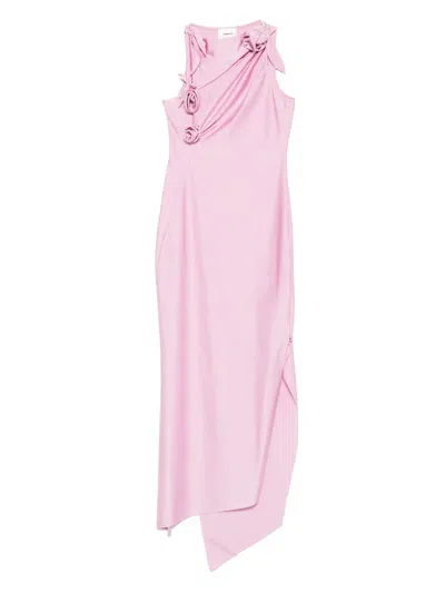 Coperni Asymmetric Flower Maxi Dress In Pink