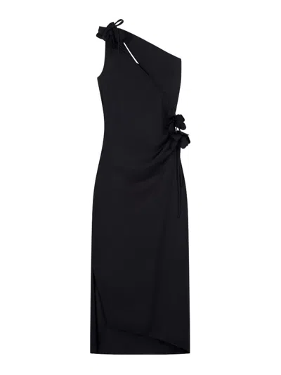 Coperni Asymmetric Flower Midi Dress In Black