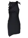 Coperni Black Asymmetric Sleeveless Mini Dress With Floral Detail And Cut-out On The Front In Tech Fabric St