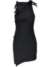 Coperni Black Asymmetric Sleeveless Mini Dress With Floral Detail And Cut-out On The Front In Tech Fabric St In Black