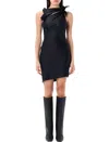 Coperni Black Asymmetric Sleeveless Mini Dress With Floral Detail And Cut-out On The Front In Tech Fabric St In Black
