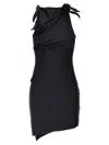 Coperni Black Asymmetric Sleeveless Mini Dress With Floral Detail And Cut-out On The Front In Tech Fabric St In Black