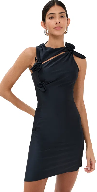Coperni Asymmetric Flower Mini Dress Black