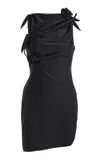 Coperni Black Asymmetric Sleeveless Mini Dress With Floral Detail And Cut-out On The Front In Tech Fabric St In Black