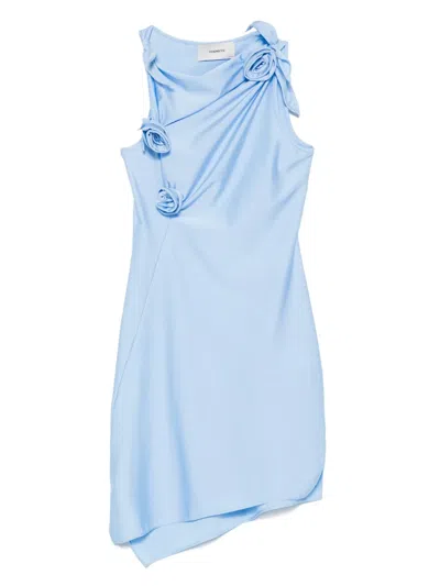 Coperni Asymmetric Mini Dress With Knotted Accents In Clear Blue