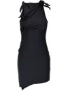 Coperni Black Asymmetric Sleeveless Mini Dress With Floral Detail And Cut-out On The Front In Tech Fabric St