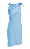 Coperni Asymmetric Flower Mini Dress In Light Blue