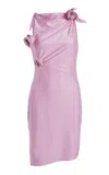Coperni Asymmetric Flower Mini Dress In Light Pink