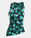 Coperni Asymmetric Flower Sleeveless Top In Print-blue