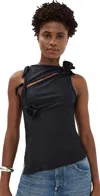Coperni Asymmetric Rosette-detailed Satin Top In Black