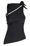 Coperni Asymmetric Rosette-detailed Satin Top In Black Blk