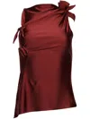 Coperni Flower-embellished Satin-jersey Top In Red Rhubarb