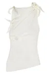 Coperni Asymmetric Rosette-detailed Satin Top In White