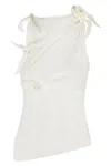 Coperni Asymmetric Rosette-detailed Satin Top In White Avorio Wht