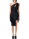 Coperni Asymmetric Fringed Mini Dress In Black