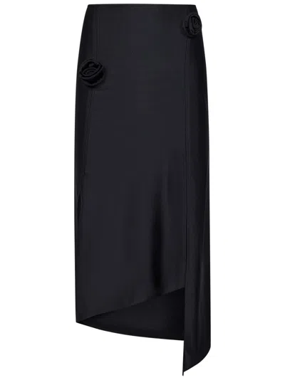 COPERNI COPERNI ASYMMETRIC MIDI SKIRT IN BLACK STRETCH FABRIC
