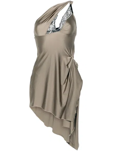 Coperni Lace-detail Asymmetric Mini Dress In 灰色