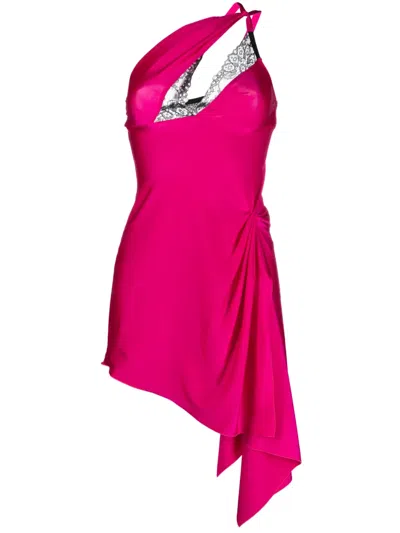 Coperni Asymmetric Ruched Mini Dress In Pink