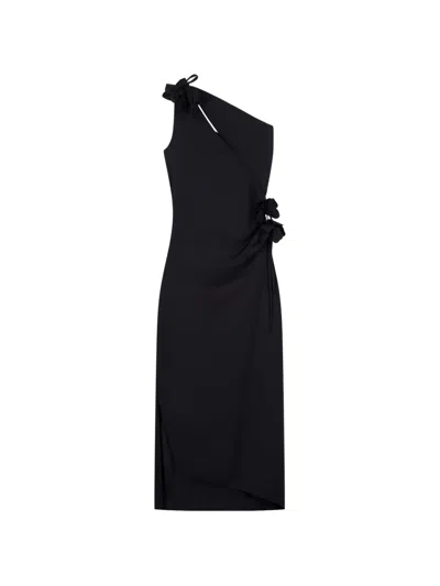 Coperni Asymmetric Mini Flower Dress In Black