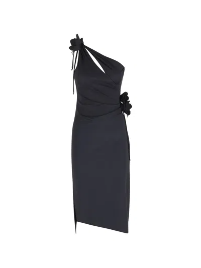 Coperni Asymmetric Mini Flower Gown In Black