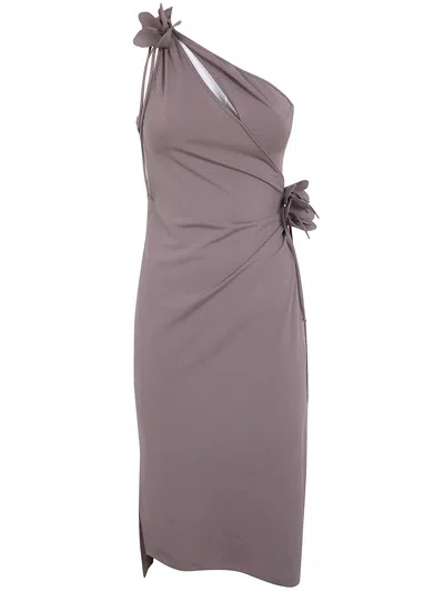 Coperni Asymmetric Mini Flower Gown In Brown