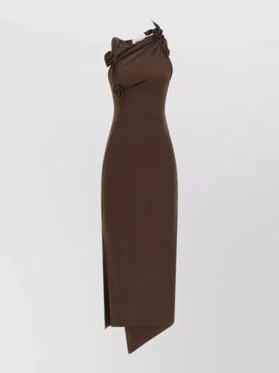 Coperni Asymmetric One-shoulder Cutout Midi Dress In Brown