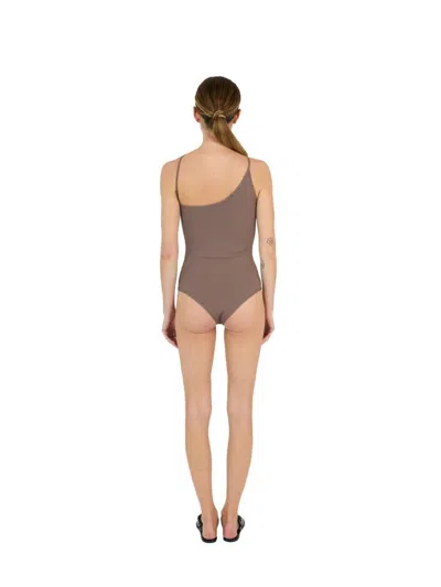 Coperni Asymmetric Polyamide One-piece Swimsuit In Brown