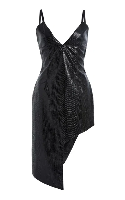 Coperni Asymmetric Python Embossed Slip Dress In Black