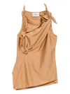 Coperni Asymmetric Rose-embellished Knotted Blouse In Brown