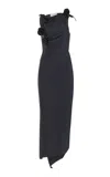 Coperni Asymmetric Rosette-detailed Satin Gown In Black