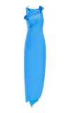 Coperni Womens Blue Sapphire Floral-embellished Asymmetric Stretch-jersey Maxi Dress
