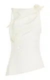 Coperni Asymmetric Rosette-detailed Satin Top In White