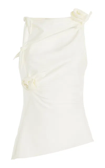 Coperni Asymmetric Rosette-detailed Satin Top In White