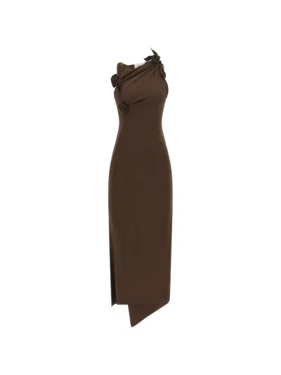 Coperni Asymmetric One-shoulder Cutout Midi Dress In Brown