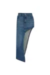 Coperni Blue Skirt With Logo Patch On The Rear And Diagonal One-leg Cut In Denim Woman In Blue Vintage