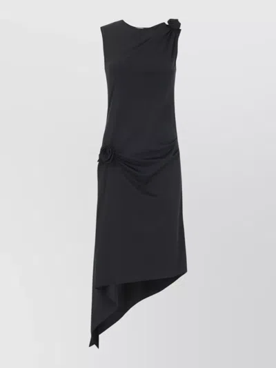Coperni Asymmetrical Fitted Dress Sleeveless Roses Detail In Black