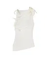 Coperni Asymmetric Rosette-detailed Satin Top In White