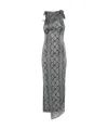 Coperni Asymmetric Rosette-detailed Satin Maxi Dress In Gray
