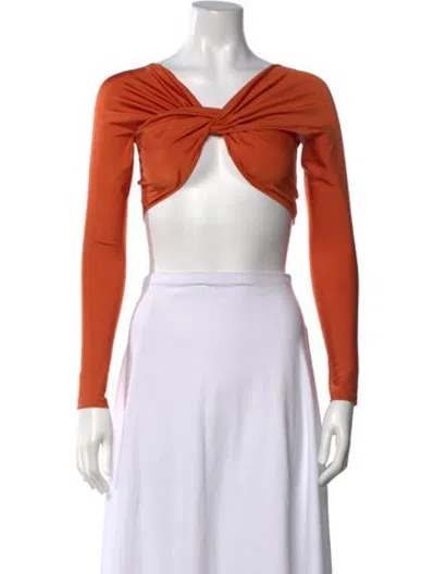 Pre-owned Coperni Asymmetrical Long Sleeve Crop Top In Orange